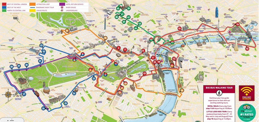 Carte de Londres : Plan touristique Monuments de Londres